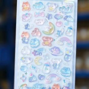NALANILI Transparent 3D Crystal Stickers DIY Crafts Cartoon Animal Childrens Reward Stickers Fashion PVC Relief Decorative Sticker Water Cup Decoration