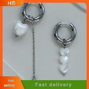 HB Retro New Trendy Geometric Stereo Heart-Shaped Earrings For Women Asymmetrical Imitation Pearl Earrings Punk Jewelry