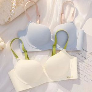 DSFYG Letter Curve Wireless Deep V Bra Anti-sagging Shockproof Push Up Underwear Comfortable Lingerie Brassiere for Women Girls Women