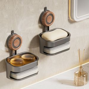 MKEB Plastic Suction Cup Soap Holder Drill-Free Wall Mounted Soap Sponge Holder Practical Removable Double Layer Soap Rack for Home