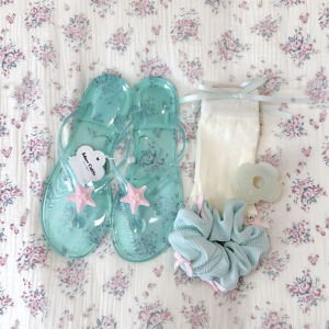New Ins Mint Green Starfish Summer Flip Flops Sweet Korean Transparent Slippers Outdoor Seaside Travel Daily Slippers H260729
