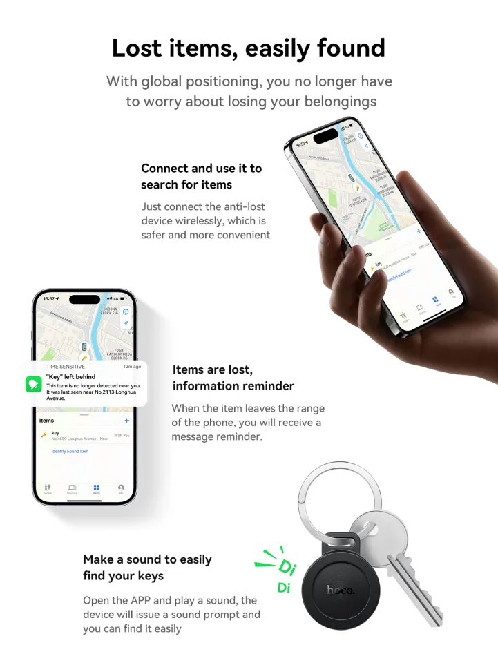 New Hoco E101 Anti-lost Device Basic Works with Google Find My Device network and Apple Find My network for iPhone 17 Pro Max Dual Systems