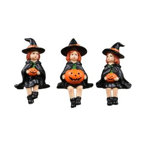 HEALMEYOU 3pcs Cute Witch Holding Pumpkin Statue Handmade Decoration Pumpkin Witch Figurine Halloween Gift Resin Crafts Halloween Statue Courtyard Flower Pot