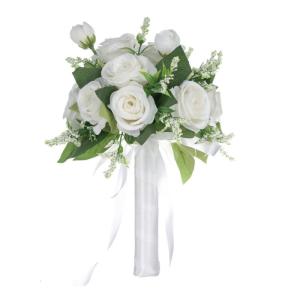 ช่อดอกไม้งานแต่งเจ้าสาวเรียงซ้อนช่อดอกไม้เทียมแบบเจ้าสาวสง่างามสำหรับถ่ายภาพงานแต่งงานงานกลางแจ้ง