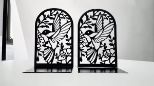 Metal Book End For Shelves Bird Flower Bookends Heavy Duty Book End Book Stopper Slip Resistant Bookends for Shelves