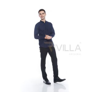 Kemeja pria premium lengan panjang basic polos bahan katun cigaret varian NAVY  terlaris super jumbo M//XXXL by QG.fsn