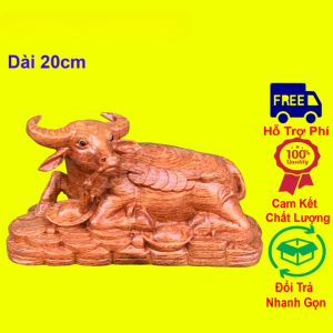 Tượng con trâu tài lộc linh vật tuổi sửu dài 20cm mẫu mới chất liệu gỗ hương