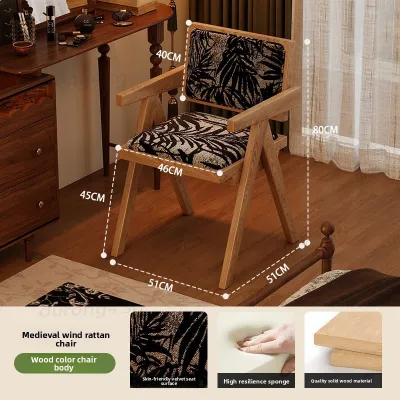 Dining Chair Solid Wood Dressing Chair Medieval Style Backrest Chair