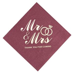 NCNC(OKDEALS01) 100pcs 3-Ply Mr Mrs Wedding Napkins Paper Bronzing Printed Disposable Napkins Dessert Tissue Soft tail Napkins for Wedding Anniversary