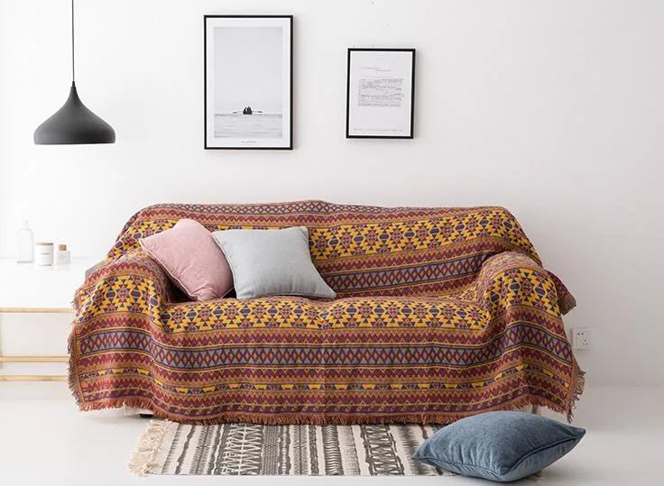 Reversible Sofa Throw Blanket with Tassels, 100% Handwoven Cotton Knitted  Aztec Bohemian Armchair Throw for Couch, Sofa and Bed