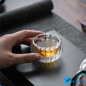 LoviRa 50ml Tea Cup Transparent Double Layer Small Tea Cup Thickened Glass Small Tea Cup