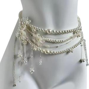 Fashionable Womens Tassels Floral Pearls Waist Chain Decorative Multilayer Body Chain Belt Jewelry Accessory Gift