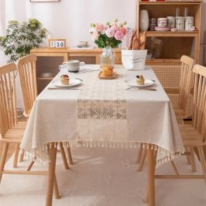 Rustic Table Cloth Rectangle Hollow Splicing Farmhouse Style Washable Tassel Tablecloth Kitchen Dining Room Christmas Decoration2026