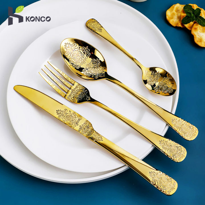 Konco Dao Kéo Bằng Thép Không Gỉ 304 Bộ Đồ Ăn Phương Tây Chạm Nổi Muỗng ...