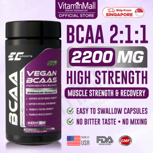 EC Sports 100% BCAA 2:1:1 Branched Chain Amino Acid - 100 Capsules - Promotes Muscle Protein Synthesis