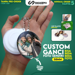 (Min. Order 5) Gantungan Kunci Custom Keychain Souvenir Foto Sendiri Tahan Air Murah
