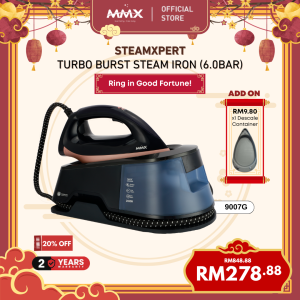 [TempGuard ZeroBurn Technology] MMX SteamXpert 9007G: 2400W 6-Bar 300g Turbo Burst Anti-Burn Steam Iron