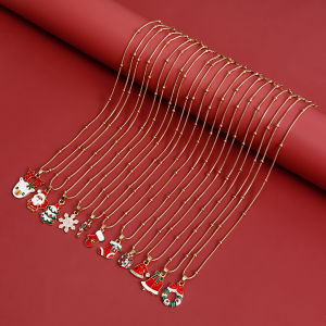 Christmas Necklaces Charms Deer Tree Bell Santa Gingerbread Necklace Trendy Xmas Party Jewelry Gifts Collares Para Mujer
