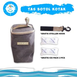 Tas Botol Susu Bayi ASI Cooler Bag Thermal KOTAK (isi 4 botol) - Free Stroller Hook - KIDDIE SPLASH