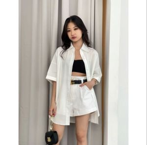 SJM KEMEJA OVERSIZED SHIRT LENGAN PENDEK FANTA FUSCHIA HIJAU BOTOL OREN ORANGE HITAM BIRU ELEKTRIK BIRU BCA PINE GREEN 076