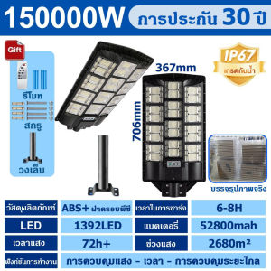 โคมไฟถนน LED 150000W พลังงานแสงอาทิตย์ แผงเซลล์แสงอาทิตย์ ระบบเซนเซอร์ แสงสว่างกลางคืน ทนทาน ประหยัดพลังงาน