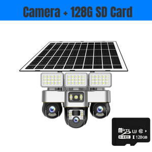 V380 Three Lens Video 4G SIM Card Solar CCTV Camera Solar Lamp Wireless 360° Two-Way Audio Full Color Night Vision Monitor Outdoor Waterproof Security Cameras Three Screen PTZ Cameras with Light