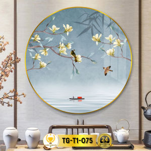 Tranh Tráng Gương Pha Lê Tròn CHÂN THIỆN MỸ Decor Treo Tường Trang Trí Phòng Hươu Nai Vàng TG-T1-063