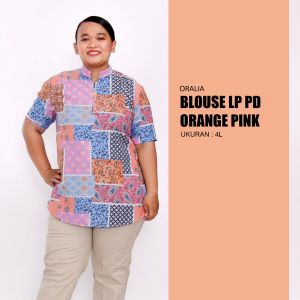 baju atasan big size orange pink / blouse jumbo motif / baju atasan jumbo / blouse wanita kerja big size / blus