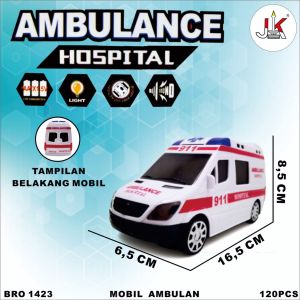 TERBARU PROMO MAINAN ANAK MOBIL AMBULANCE HOSPITAL 3D MOBIL AMBULAN 911 LAMPU WARNA WARNI BRO 1423