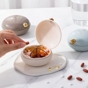 JACAUY 4 Grids Design Pills Storage Box Compact Storage Small Size  Pillboxes Portable Mini Round Shape Tablet Storage Container Daily Medication