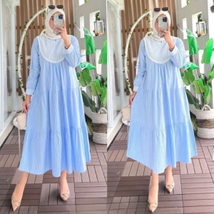 Midi Terbaru 2024 Kekinian Ayura Midi Bahan Katun Salur Dress Kondangan Wanita Motif Salur Simple