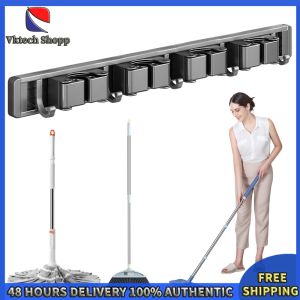Vktech Wall Mount Broom and Mop Organizer with Hooks for Efficient Home Cleaning