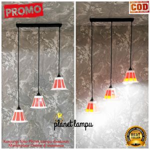 LAMPU GANTUNG HIAS 3 IN 1 KAP LAMPU MERAH MINIMALIS DEKORASI RUANG TAMU CAFE PLAFON ATAP MODERN (NANO 3 MERAH)