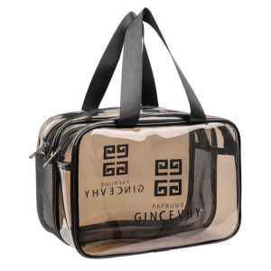 🚚 SG Seller🚚Transparent PVC Double-layer thickening Dry and Wet Separation Travel Toiletries Bag Makeup Organizer Transparent Waterproof Bag