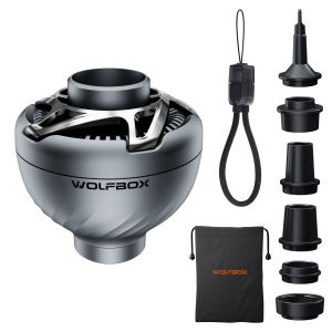 WOLFBOX MegaFlow Mini Portable Air Pump USB Powered 4.5kPa 5 Nozzles | Direct USB Plug-In Power 0.07 lb Low-Pressure Air Mattresses Pool Floats Sleeping Pads Pillows Camping Beach Travel