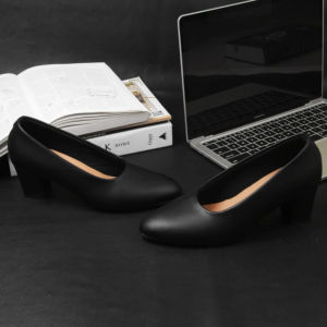Sepatu Wanita Guru | BIG SIZE 35 - 45 Hak Tinggi 5cm | Pantofel Hitam Kerja Kulit Lancip Nyaman
