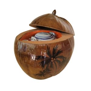 Bộ bình ủ trà trái dừa khắc hình 3 cây dừa / Bình trà 04 - 09 lít / Sản phẩm sản xuất thủ công tại Bến Tre