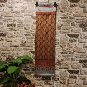 198.ผ้าฝ้าย ผ้าทอทั้งผืน ลายมัดหมี่กาบไหม สีเทา