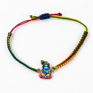 Kids Krishna Charm Rakhi with Multicolor Braided Thread | Adjustable Designer Raksha Bandhan Bracelet for Brother & Kids Gift (Pack of 1 Pc)
