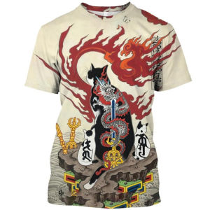Japanese Cool Cat T-shirt Men Harajuku Street Fashion Trend T Shirts 3D Print Personality Cool Hip Hop Pattern New Tee Top