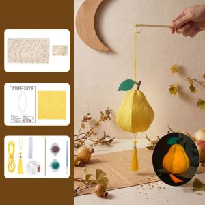 DYJKOUG mid autumn festival lantern 中秋节灯笼diy Pear Shape Mid-Autumn Festival Lantern Fabric Fruit Handheld DIY Lantern Making Kit Traditional Tassel Rabbit Handheld Lantern Festival Lamp