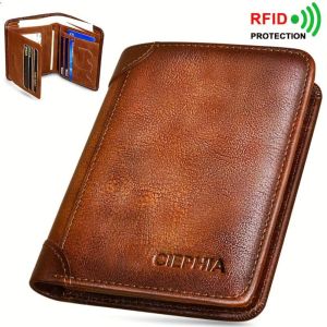 UOIGXO SHOP 1Pcs PU Leather Men Wallet RFID Blocking Vintage Trifold Wallet Multi-functional ID Credit Card Holder