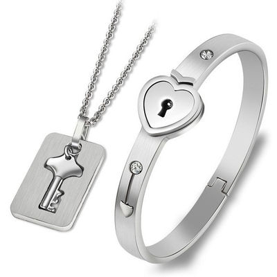 Heart Lock Lock And Key Pendant Set Set Gelang Kalung Couple