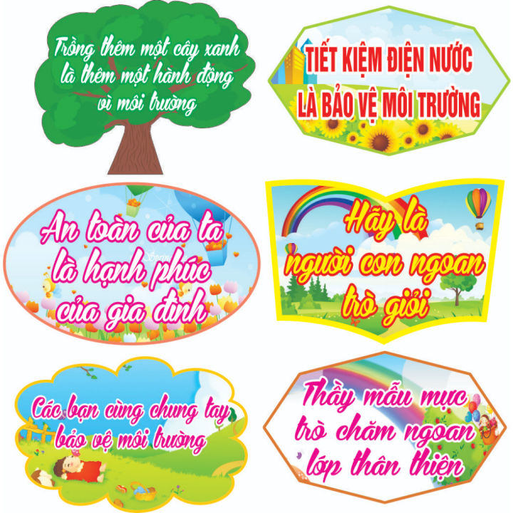 Khẩu hiệu trang trí lớp học tiểu học, mầm non decal ốp tường KT 30χ20cm ...