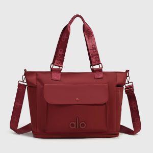 Snap Front Pocket Nylon Work Tote Bag Jacquard Logo Wide Handles Detachable Cross Strap Six Solid Shades Laptop Gym Commute Shoulder Bag