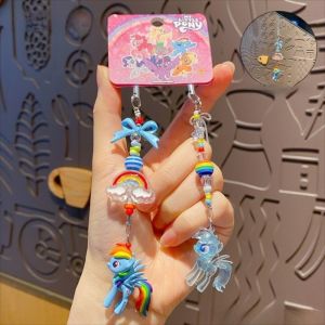 VBNFH 1 Pair ขนาดเล็ก พวงกุญแจลิตเติ้ลโพนี่ ตุ๊กตา น่ารัก สายโซ่โทรศัพท์มือถือ ความสวยงาม จี้กระเป๋าเป้ ของเล่นฟิกเกอร์อนิเมะพวงกุญแจ ของขวัญสำหรับเด็กผู้หญิง