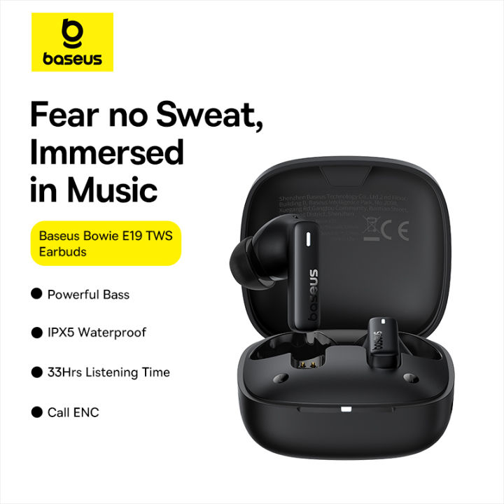 Baseus bowie E19 đúng tai nghe không dây 12mm trình điều khiển với âm bass lớn Bluetooth 5.3 33h Thời gian nghe lâu IPX5 Tai nghe nhét tai không thấm nước