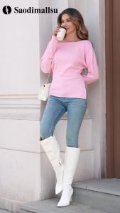 Saodimallsu Womens Off One Shoulder Sweaters Long Sleeve 2025 Casual Fall Pullover Knit Tops