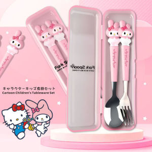 Sanrio Kuromi 2pcs/set Fork Spoon Stainless Steel Student baby EatingTableware Accessories Portable
