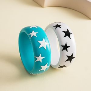 SFFGF Korean Ins Y2k Star Bangle Resin Smudging Star Wide Bracelet Unique Minority Design Pentagram Hand Ring Women